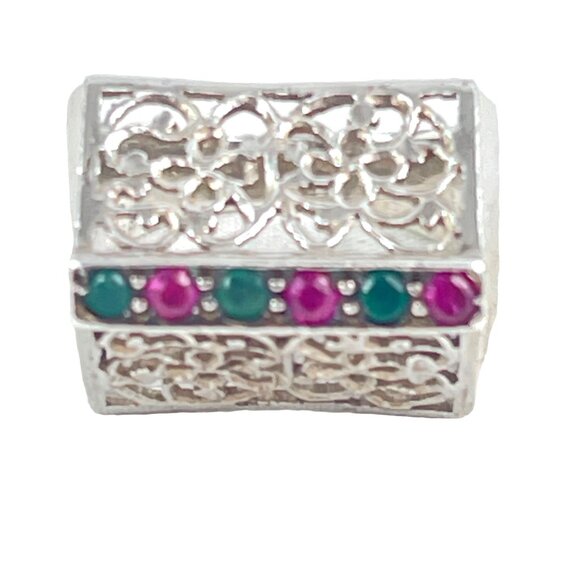Turkish Vintage Filigree Ring With Ruby and Emerald Stones Size 4.5 - Picture 4 of 6